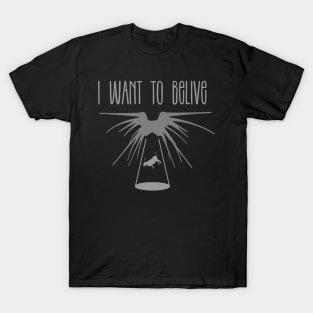 I Want to Belive - Shadow Ship Lifting a Cow - Black - Sci-Fi T-Shirt